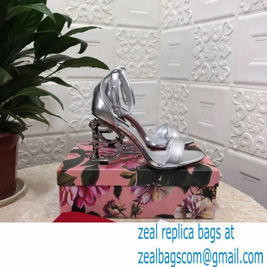 Dolce  &  Gabbana Heel 10.5cm Leather Sandals Silver with Baroque D & G Heel 2021